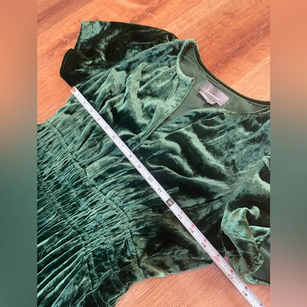 Anthropologie Somerset Velvet Tiered Maxi Dress Small Green‎ Whimsical V Neck - Picture 6 of 9